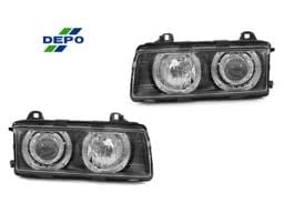 BMW E36 Black Projector Angel DEPO Headlight - H7/H7
