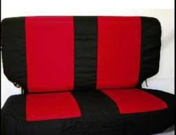 Jeep Wrangler Rampage Interior Comfort Combo Pack with Rear Black & Red Polycanvas Seat Cover And - 2 Belt Pads - 5054730