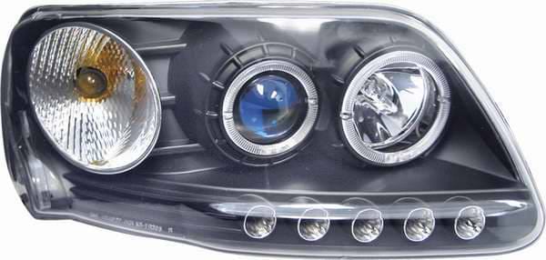 Blue Projector Headlights with Black Housing and Halo Ring - 1PC - 91155