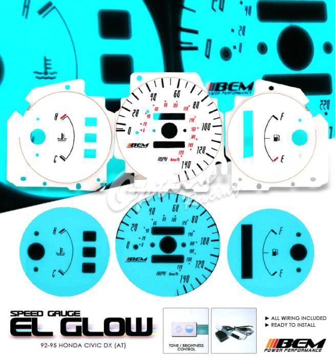 Honda Civic Option Racing Indiglo Gauge Face Overlay Set - 58-20109