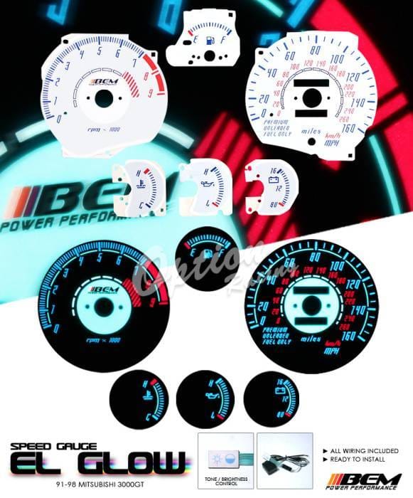 Mitsubishi 3000GT Option Racing Indiglo Gauge Face Overlay Set - 58-35112