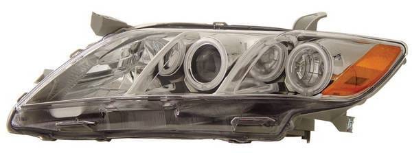 Toyota Camry Anzo Projector Headlights - with Halo - Chrome & Clear with Amber Reflectors - 121180