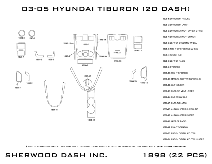 Hyundai Tiburon Sherwood 2D Flat Dash Kit thumbnail 5