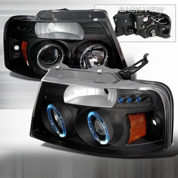 Ford F150 Custom Disco Black Halo Projector Headlights - 2LHP-F15004JM-YD