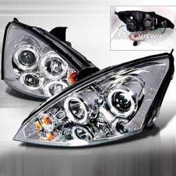 Ford Focus Custom Disco Chrome Halo LED Projector Headlights with Amber Reflector - 2LHP-FOC00-YD