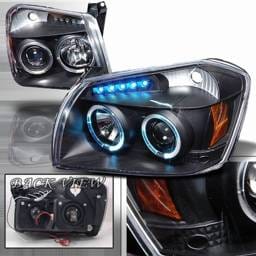 Dodge Magnum Custom Disco Black Halo LED Projector Headlights with Amber Reflector - 2LHP-MAG05JM-YD