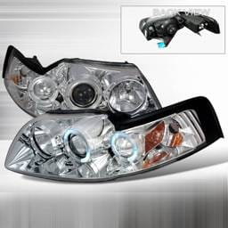 Ford Mustang Custom Disco Chrome Halo Projector Headlights with Amber Reflector - 2LHP-MST99-YD