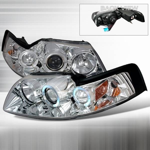 Ford Mustang Custom Disco Chrome Halo Projector Headlights with Amber Reflector - 2LHP-MST99-YD
