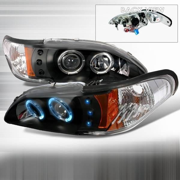 Ford Mustang Custom Disco Black LED Dual Halo Projector Headlights with Amber Reflector - 2LHP-MUS94JM-YD