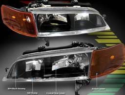 JDM Black Housing Clear Lense Headlights Amber