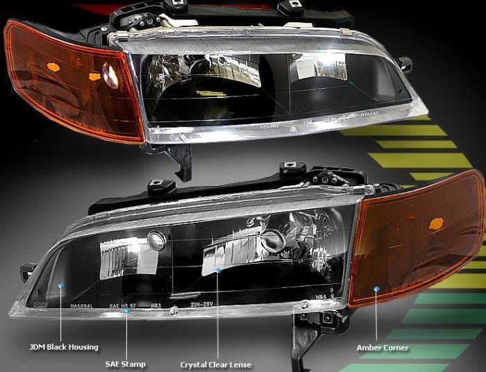 JDM Black Housing Clear Lense Headlights Amber