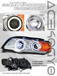 Euro Chrome Blue Halo Projector Headlights - Amber