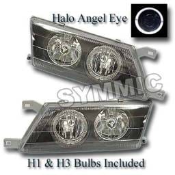 Black Housing Headlights - White Halo Angel Eyes