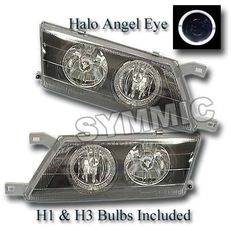Black Housing Headlights - White Halo Angel Eyes