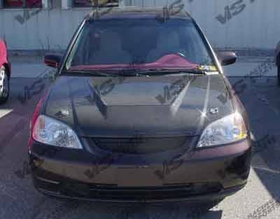 Honda Civic 2DR & 4DR VIS Racing Invader Black Carbon Fiber Hood - 01HDCVC2DVS-010C