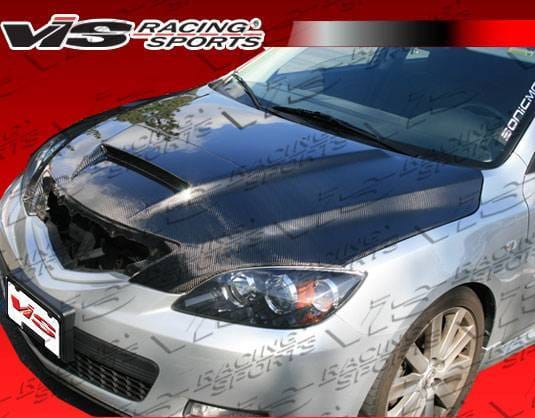 Mazda 3 4DR HB VIS Racing M Speed Black Carbon Fiber Hood - 04MZ3HBMSP-010C