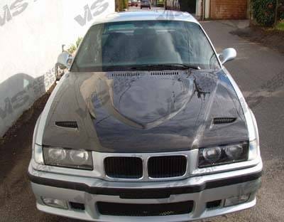 BMW 3 Series 2DR VIS Racing Euro R Black Carbon Fiber Hood - 92BME362DEUR-010C