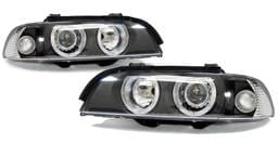 Black Euro Angel Eyes Headlights - White Halo