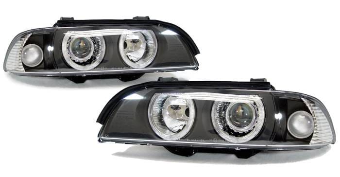 Black Euro Angel Eyes Headlights - White Halo