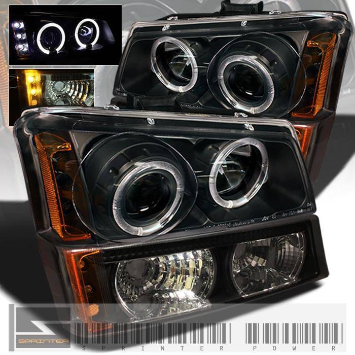 Black Pro Headlight With Bumper Lights - Blue Halo