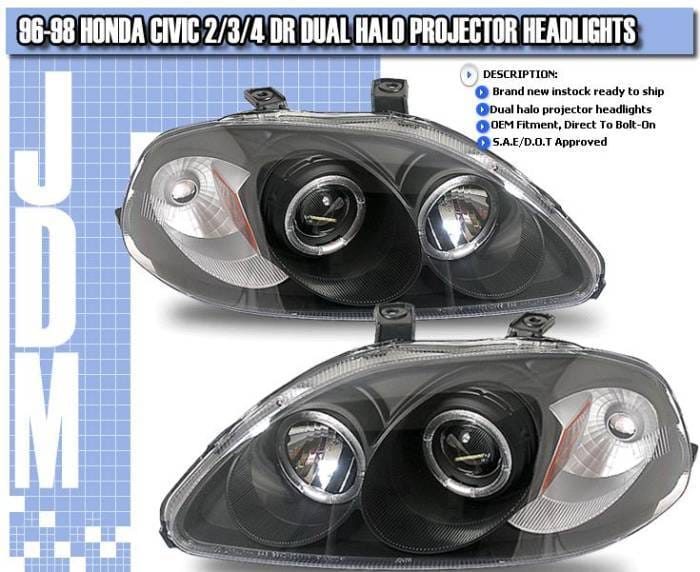Black Housing Dual Halo Projector Headlights