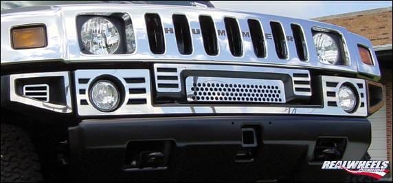 Hummer H2 RealWheels Slotted Front Upper Bumper Overlay - Polished Stainless Steel - 8PC - RW103-2-A0102