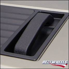 Hummer H2 RealWheels Smooth Hood Handles - For Factory Top Grille - Black Powder Coat Billet Aluminum - Pair - RW200-1BP-A0102