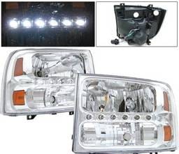 Ford Superduty 4 Car Option LED Headlights - Chrome - 1PC - LH-FEC00LEDC-KS