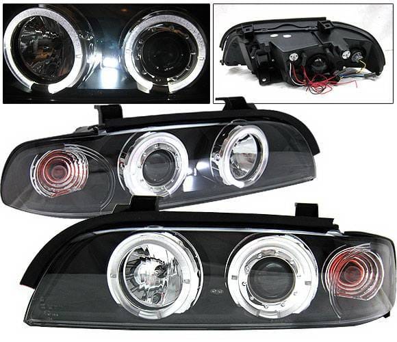BMW 5 Series 4 Car Option Dual Halo Projector Headlights - Black - LP-BE39BC-YD