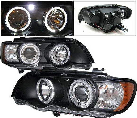 BMW X5 4 Car Option LED Dual Halo Projector Headlights - Black - LP-BX501BC-YD