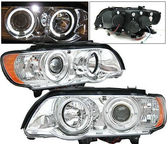 BMW X5 4 Car Option LED Dual Halo Projector Headlights - Chrome - LP-BX501CC-YD