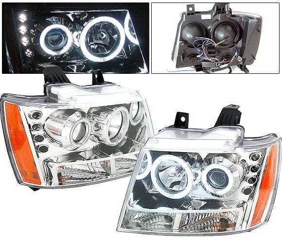 Chevrolet Tahoe 4 Car Option LED Halo Projector Headlights - Chrome - LP-CTA07CF-KS