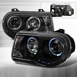 Chrysler 300 Custom Disco Black Halo LED Projector Headlights - LHP-300C05JM-YD