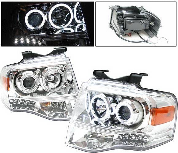 Ford Expedition 4 Car Option Halo Projector Headlights - Chrome CCFL - LP-FE07CF-KS