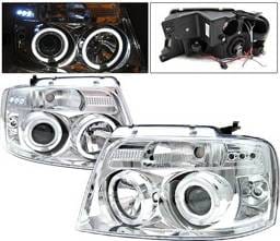 Ford F150 4 Car Option LED Halo Projector Headlights - Chrome - 1PC - LP-FF15004CB-YD