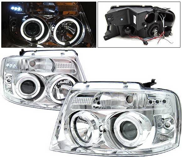 Ford F150 4 Car Option LED Halo Projector Headlights - Chrome - 1PC - LP-FF15004CB-YD