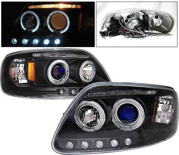 Ford F150 4 Car Option LED Dual Halo Projector Headlights - Black - LP-FF150BB-5