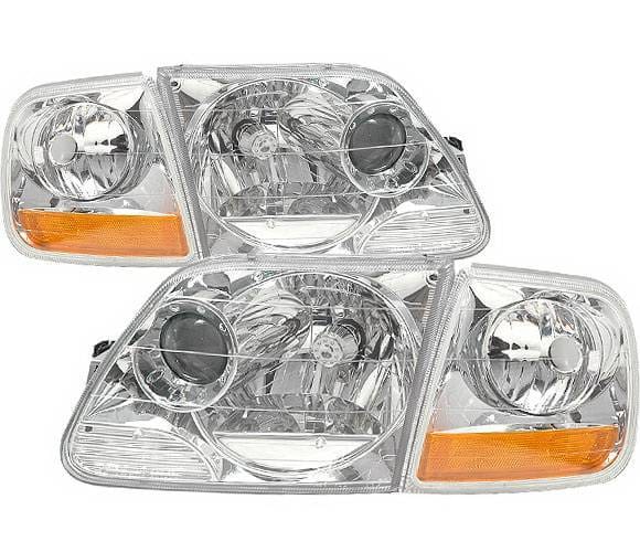 Ford Expedition 4 Car Option Projector Headlights - Chrome with Amber Reflector - LP-FF150CC-DP