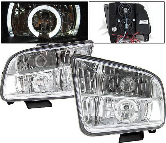Ford Mustang 4 Car Option LED Halo Projector Headlights - Chrome - LP-FM05CC-YD