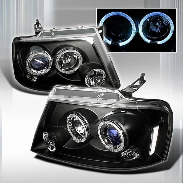 Ford F150 Custom Disco Black Halo Projector Headlights - LHP-F15004JMB