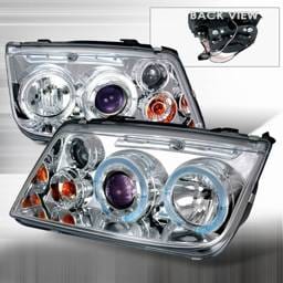 Volkswagen Jetta Custom Disco Chrome & Blue Halo Projector Headlights - LHP-JET99B-YD