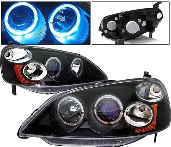 Honda Civic 2DR & 4DR 4 Car Option Dual Halo Projector Headlights - Black - LP-HC01BB-KS