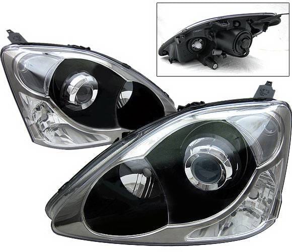 Honda Civic 4 Car Option Projector Headlights - Black - LP-HC02SIB-DP