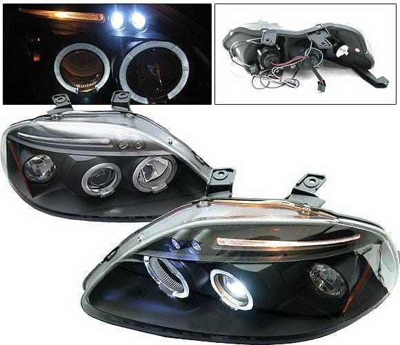 Honda Civic 4 Car Option LED Dual Halo Projector Headlights - Black - LP-HC96BB-5