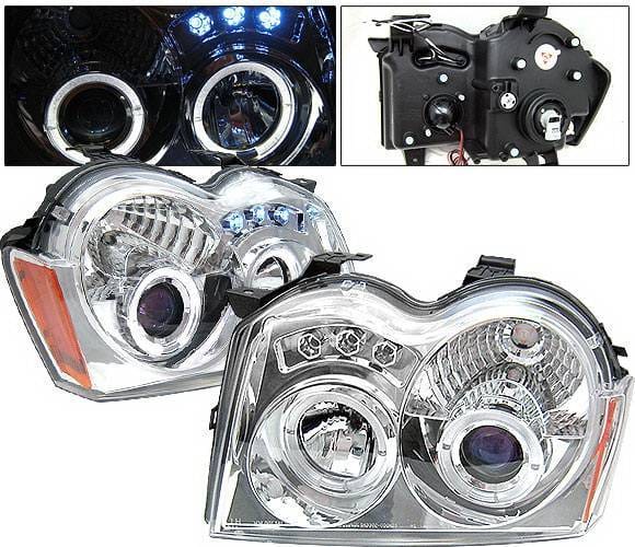 Jeep Grand Cherokee 4 Car Option LED Dual Halo Projector Headlights - Chrome - LP-JGC05CB-YD