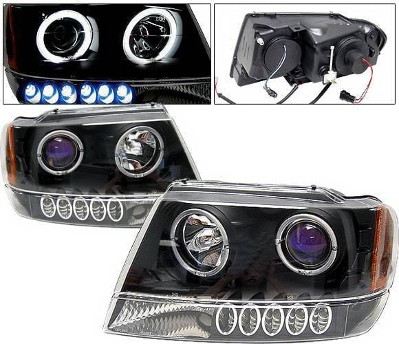 Jeep Grand Cherokee 4 Car Option Dual Halo Projector Headlights - Black & Blue - LP-JGC99BB-KS