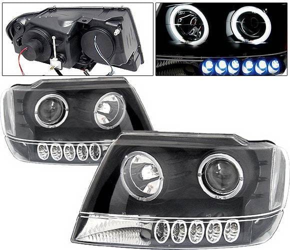 Jeep Grand Cherokee 4 Car Option Dual Halo Projector Headlights - Black & Clear - LP-JGC99BC-KS