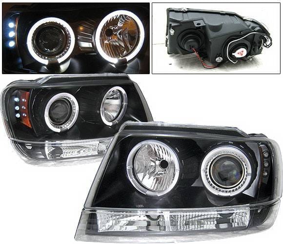 Jeep Grand Cherokee 4 Car Option LED Dual Halo Projector Headlights - Black - LP-JGC99BC-YD