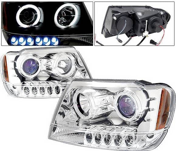 Jeep Grand Cherokee 4 Car Option Dual Halo Projector Headlights - Chrome & Blue - LP-JGC99CB-KS