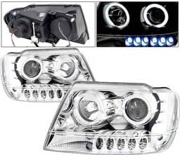 Jeep Grand Cherokee 4 Car Option Dual Halo Projector Headlights - Chrome & Clear - LP-JGC99CC-KS